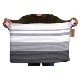 AMADOLL XXLarge Cotton Rope Basket, Storage Basket, Woven Basket I Towel Baskets for Bathroom I Blanket Basket I Toy Bin I Clothes,Decorative Organizer for Living Room,Laundry basket (Gradient Grey)