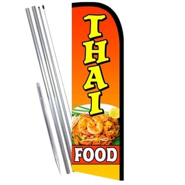 Vista Flags Thai Food Premium Windless Feather Banner Flag Kit (Flag, Pole, & Ground Mt)
