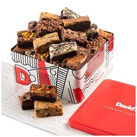 Davidâs Cookies Assorted Brownies Tin Gift Basket â Delicious, Fresh Baked Brownie Snacks â Gourmet Pure Chocolate Fudge Brownie Slices â Yummy Flavors Ideal Gift for Corporate Birthday Fathers Mothers Day Get Well and Other Special Occasions