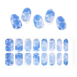 SILPECWEE Semi Cured Gel Nail Strips (Azure Ocean - 16 PCS), French, Rainbow Gel Naisl Stickers Full Nail Wraps Need UV Light, Salon Quality & Easy to Use - with Prep Pads, File, Wood Stick