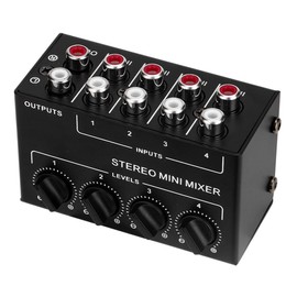 Tiardey 4 Channel Stereo Audio Mixer Support RCA Input and Output Mini Passive Stereo Mixer with Separate Volume Controls
