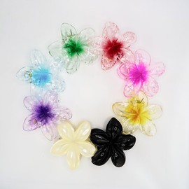 AJCRAN 8 Pcs Gold Flower Hair Clips for Women - Large Claw Clips Ideal for Thick Hair, Perfect as Hawaiian - Style Summer Beach Hair Accessories (Colored Flowers)