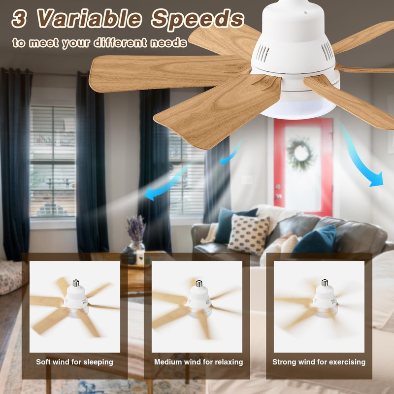 Techcircle Socket Fan Light with Remote Control, 20" Screw in