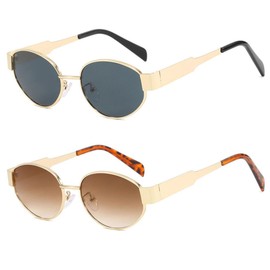 Ridering Retro Oval Sunglasses for Women Mens,Metal Frame Vintage Classic UV400 Protection Sunglasses for Outwear Travel
