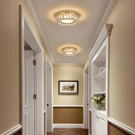 Badiegh Crystal Gold Flush Mount Ceiling Light Fixture,Dimmable LED 5CCT 3000K-6000K Chandelier,11 Inch Modern Small 24W Round Lighting Fixtures for Kitchen Hallway Foyer Laundry Room