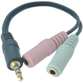 3.5 mm 4 pole headphone/microphone splitter cable : 3.5 mm 4 pole (male) to 3.5 mm headphones (female) & 3.5 mm microphone (female) [Made by COMON]