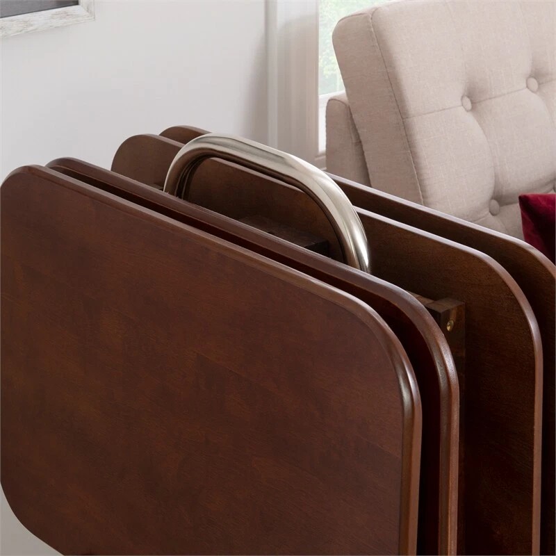 Pemberly Row Transitional Solid Wood Tray Tables in Dark Cherry