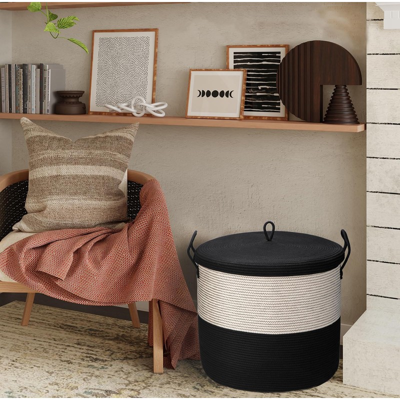 Echueuey XXXXL Extra Large blanket basket with lid 21"x21"x18" blanket