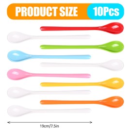 OWLMATE Pack of 10 Plastic Egg Spoons, Large, Egg Spoons, Plastic, High Quality with Colourful, Handle Length Large, Latte 19 cm, Colourful, Ice Cream Spoon, Plastic Spoon