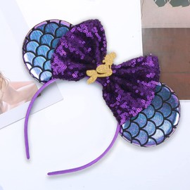 Mermaid Mouse Ears Bow Headbands, Glitter Hairbands Party Princess Decoration Cosplay Costume for Women Girls Kids