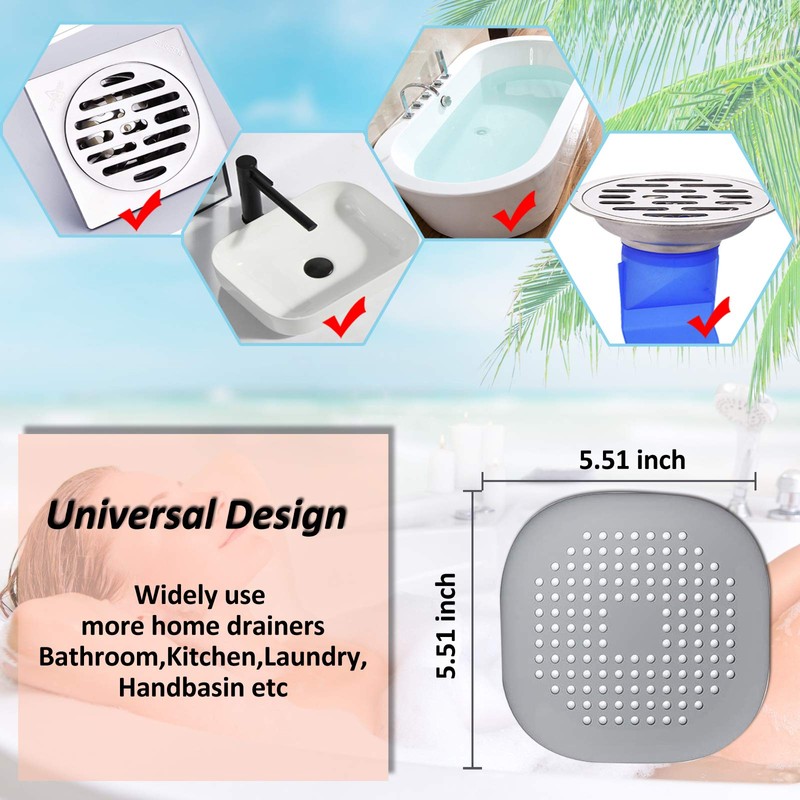 Hair Drain Catcher,Square Drain Cover for Shower Silicone Hair Stopper