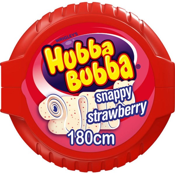 Hubba Bubba Chewing Gum, Snappy Strawberry, Mega Long Tape, 12 Packs of 180 cm