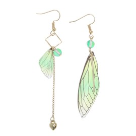 Alipis Watermelon Earrings Cottagecore Butterfly Wing Earrings 1 Pair Gold Foil Fairy Wing Earrings Fairycore Asymmetrical Earrings for Women Girls -green