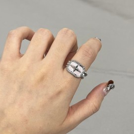 Enamel Criss Cross Open Band Ring for Women Unisex Hypoallergenic Geometric Rectangle Comfort Fit Finger Ring Adjustable Punk Chunky Chain Metal Ring Vintage Gothic Faith Statement Jewelry(Pink)