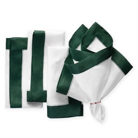 Linen Napkins 20 x 20 inch - 100% Flax Linen White and Green Dinner Napkins Set of 4 - Hemstitch Cloth Napkins Washable for Winter, Spring and St Patricks Day