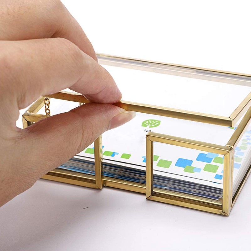 Hipiwe Glass Business Card Holder with Lid - Desktop Name