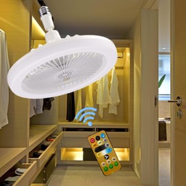 Wotofulin 10" Socket Fan with Light - Dimmable Remote, 3 Speeds - Bedroom/Kitchen (White)