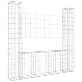 Tidyard U-Shape Gabion Basket with 2 Posts Iron 55.1 x 7.9 x 59.1 Inch Garden Stone Wire Basket Wall Panel Fencing, Patio Decorative Fence for Outdoor Terrace Lawn Backyard