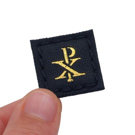 Mini Chi Rho Christogram Symbol Jesus Christ (Black on Gold) Cat Eye Patch Compatible with Velcro, Morale Laser-Cut Patches for Backpacks, Patches for Caps, Plate-Carrier Patches