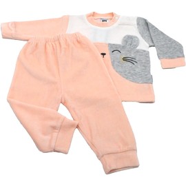 Baby Clothes Unisex 2pc top and bottom set, Embroidery Cartoon Character Outfit Infant Clothing, Velvelet Kids Body Suit Toddler Suit Long Sleeve Suit + Pants (Salmon - 9 Months)