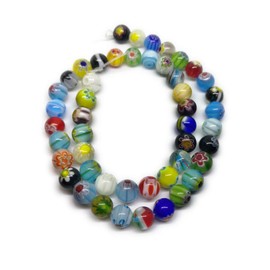 Beading Station 48-Piece Millefiori Flower Lampwork Glass Round Beads, 8mm