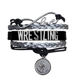 Sportybella Wrestling Charm Infinity Bracelet - Black and Silver Wrestling Jewelry, Gifts for Wrestlers, Teams, Moms, Coaches, and Wrestler Accessories