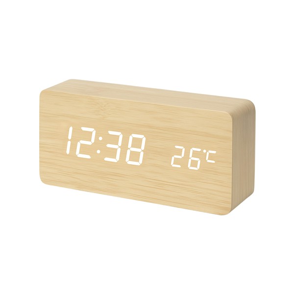 iTOMA Small Wooden Alarm Clock with 3 Alarms, Manual Dimmer,