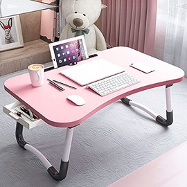 AFujia Mesa Porttil Plegable con PortavasosCajn de Almacenamiento, Escritorio para Ordenador, Soporte para Laptop, Bandeja de Cama, Mesa para Comer...