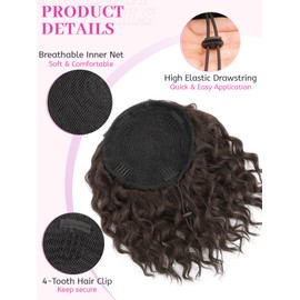 Isaic Ponytail Extension 8 Inch 8 Inch Short Drawstring Ponytail Hair Extensions for Women Deep Brown Pony Tails Hair Extensions Synthetic Hairpiece for Daily Use(8 Inch,Brown)