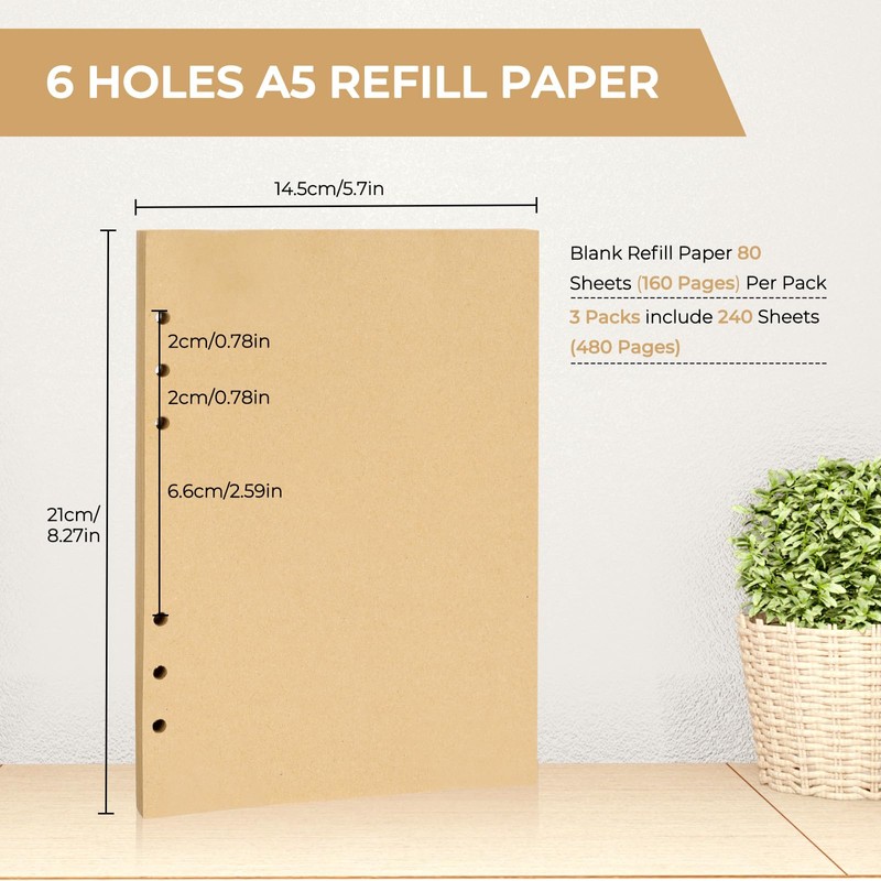 Skycase A5 Refill Paper - 3 Packs of 240 Sheets/480