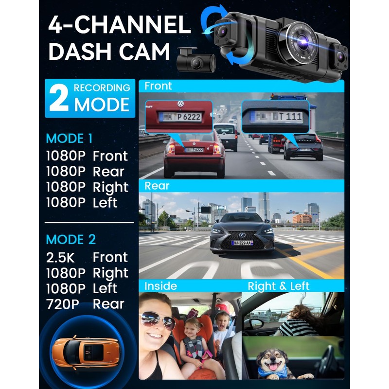 IIWEY N5 4 Channel Dash Cam 360° View, 1080P Front