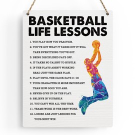 Inspirational Basketball Wall Decor Art Basketball Life Lessons Wood Sign, Motivational Basketball Quotes Wall Art Decor Signs for Home Office Bedroom Decoration, Senior Team Gifts, 8x10 Inches