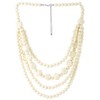 COOLSTEELANDBEYOND Layered Cream Bead Statement Necklace Round and Faceted Wood