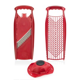 Börner Grater Set (Set of 3) • Wave Waffle + Grater + Fruit Holder • Kitchen Grater Set with Wave Cutter & Grater • Vegetable Cutter Set for Many Different Cutting Types • Colour: Red