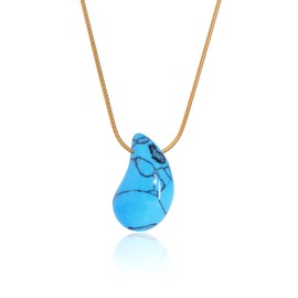 TaYolnFaSo Turquoise Necklace Teardrop Stone Pendant for Women 18k Gold Plated Tear Drop Gemstone Thin Chain Necklace Turquoise Jewelry Gift for Wife Girlfriend Mother Birthday Valentine's Day
