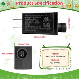 12V 1A Class 2 Power Supply, LED Transformer Replacement for Christmas String Light Yard, IP44 Waterproof Low Voltage Inflatable Adapter Plug, 2 Pack