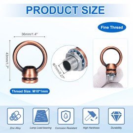 PATIKIL 18Lb Load Lamp Female Loop Holder, 2 Set Lifting Eye M10 Fine Thread Nut Hook Ring Shape Structural Support to Chandelier Lighting Fixture (Red Copper, 1.4 x 1.7 Inch)