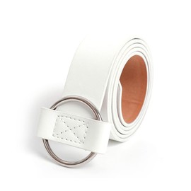 NiceYnn Womens Waist Belts Without Hole and Pin - Slim PU Leather Round Alloy Buckle Adjustable 3cm Wide Dress Belts for Jeans Dresses Pants Coat White