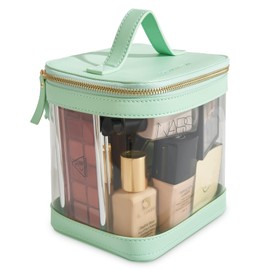 ROWNYEON Large CLear Travel Makeup Bag for Women，Transparent Cosmetic Bag with Handle，Portable Makeup Case Organizer，Waterproof Toiletry Organizer Train Case