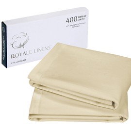 Royale Linens 400 Thread Count 100% American Grown Cotton Pillowcase Set - Luxury Sateen Queen Pillow case - 20"x30" Inch - Soft & Smooth Set of 2 Beige Pillowcases - (Queen, Moroccan Sand)