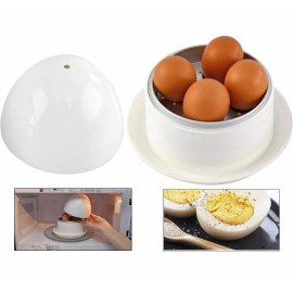 HOME - X MICROWAVE EGG BOILER WITH SAUCER FOR HARD-BOILED SOFT-BOILED EGGS UP TO 4 EGGS