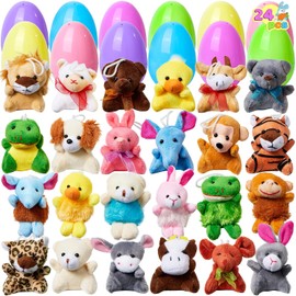 JOYIN Paquete de 24 huevos de Pascua prellenados de mini animales de peluche, juguetes de peluche para niños, relleno de caza de huevos