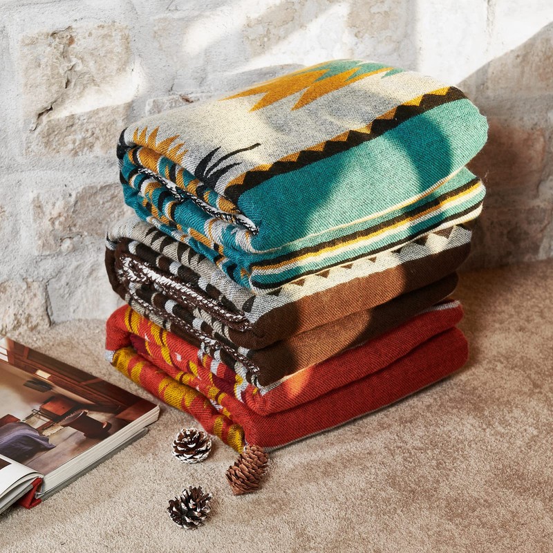 HORIMOTE HOME Aztec Patterned Soft Sherpa Throw Blanket Southwestern Navajo