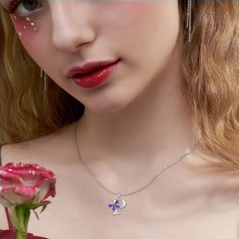 LONAGO Initial P Necklace for Women 925 Sterling Silver Purple Butterfly with A-Z 26 Letters Pendant Necklace for Graduation Gifts