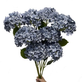 WISTART 8pcs Blue Hydrangea Artificial Flowers 27.60" Large Realistic Single Long Stem Faux Silk Hydrangea Bouquets Flowers Arrangements Home Office Decor Wedding Centerpieces DIY