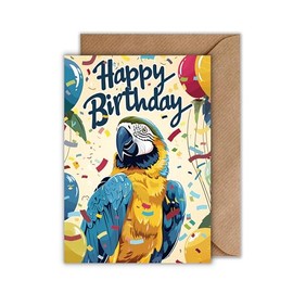 WBdesignz Birthday Card with Envelope - Parrot Birthday Card Happy Birthday Colourful Greeting Card for Birthday Parrot (A6)