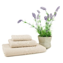 EastNBlue Galata Premium Turkish Cotton Washcloth Set of 3 - Ultra-Soft, Highly Absorbent Towels Set, Quick Dry Washcloths for Bathroom, 1 Washcloth, 1 Bath Towel, 1 Hand Towel - Beige