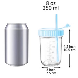 Youngever Glass Drinking Cups, 8 Pack, 8 oz, Leak Proof, Coastal Colors, Mason Jars with Straws and Airtight Lids