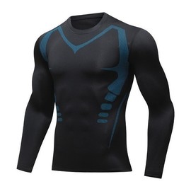 Men's Long-Sleeve Quick-Dry Breathable Athletic Tights for Yoga, Fitness & Basketball Print M/8825 Black Long Sleeve 3ea