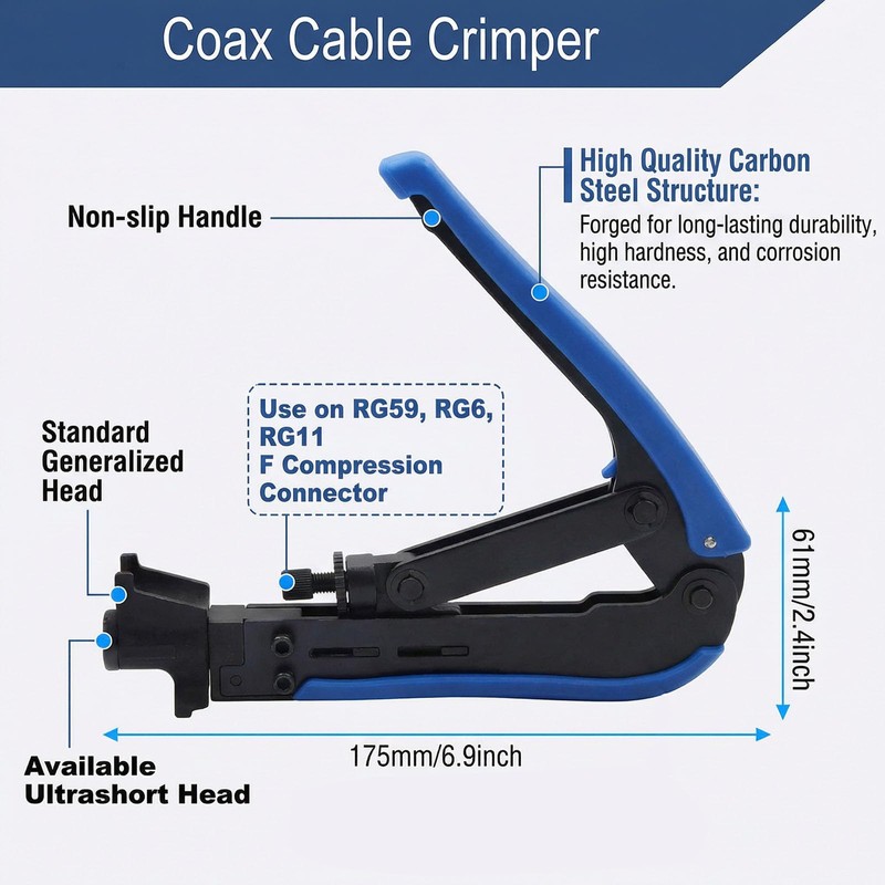 Professional Coax Cable Crimper Kit with Wire Stripper & RG6